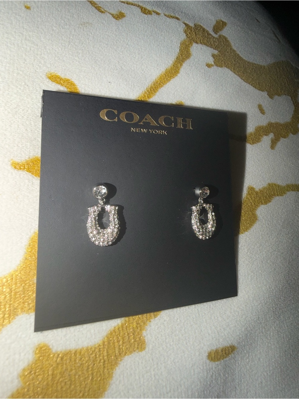 COACH Crystal Pave Silver-Tone Logo Stud Earrings - Picture 4 of 5